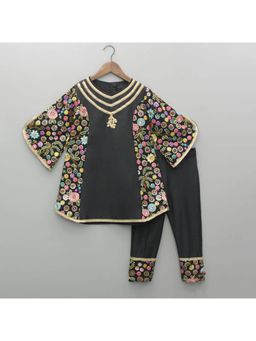 The Little Tales - Black Embroidery Kurta And Pyjama With Dupatta