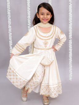 The Little Tales - White Velvet Anarkali Kurta And Pant With Dupatta