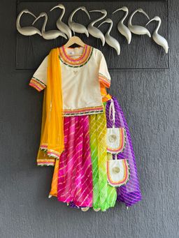 The Little Tales - Bhandhej Multicolor Lehnga And Blouse With Dupatta