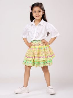Piccolo Piglet - Floral Twirl Schiffli Camric Shirt And Skirt Set