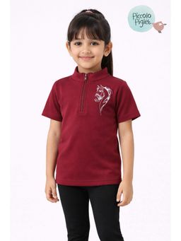 Piccolo Piglet - Riding Half Sleeve T-shirt-Maroon