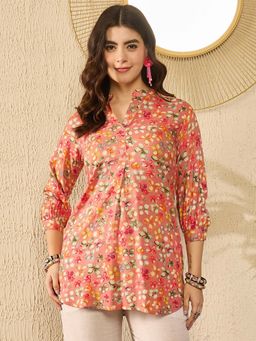 Vaamsi - Women Pink Viscose Rayon Floral Printed Regular Tunic