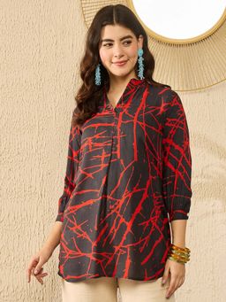 Vaamsi - Women Black Viscose Rayon Abstract Printed Regular Tunic