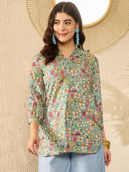 Vaamsi - Women Blue Viscose Rayon Floral Printed Regular Tunic