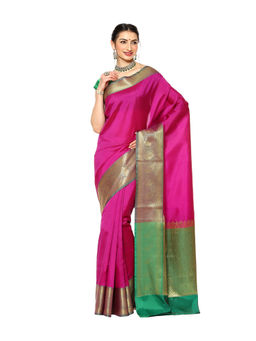 Banarasi Silk Works - Magenta Valkalam Katan Silk Anchal Saree with Unstitched Blouse