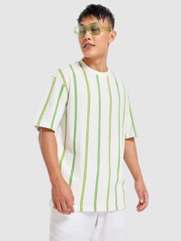 Bewakoof - Men's White Striped Oversized T-shirt