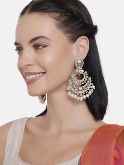 Laida - Gold-Plated & Grey Handcrafted Crescent Shaped Chandbalis