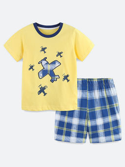 Oh Rare - Yellow Checks T-Shirt and Shorts (Set of 2)