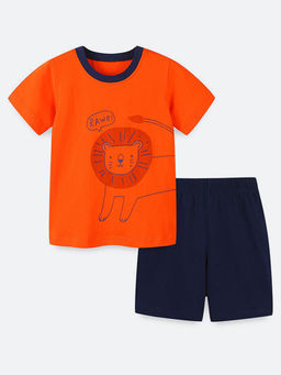Oh Rare - Orange Printed T-Shirt and Shorts (Set of 2)