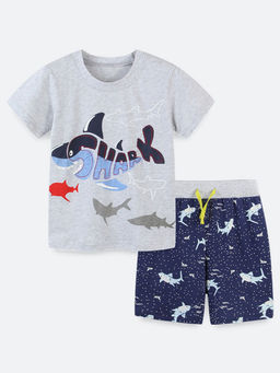 Oh Rare - Grey Printed T-Shirt and Shorts (Set of 2)