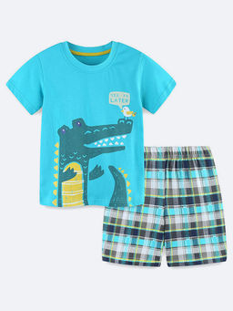 Oh Rare - Blue Printed T-Shirt and Shorts (Set of 2)