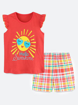 Oh Rare - Red Printed Top and Shorts (Set of 2)