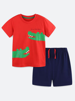 Oh Rare - Red Printed T-Shirt and Shorts (Set of 2)