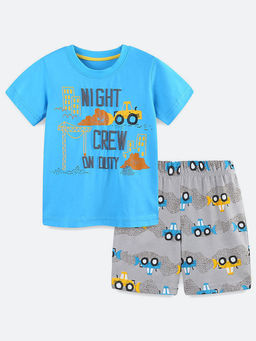 Oh Rare - Blue Printed T-Shirt and Shorts (Set of 2)