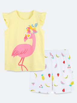 Oh Rare - Yellow Printed Top and Shorts (Set of 2)