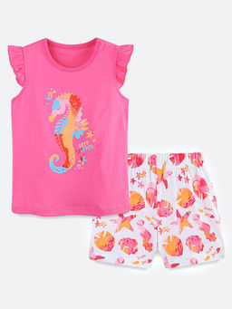 Oh Rare - Pink Printed Top and Shorts (Set of 2)