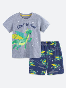 Oh Rare - Grey Printed T-Shirt and Shorts (Set of 2)