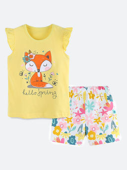 Oh Rare - Yellow Printed Top and Shorts (Set of 2)