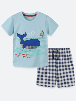 Oh Rare - Blue Printed T-Shirt and Shorts (Set of 2)