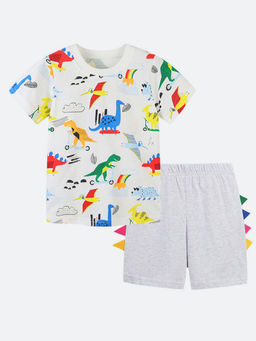 Oh Rare - White Printed T-Shirt and Shorts (Set of 2)