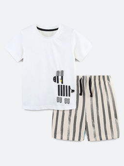 Oh Rare - White Printed T-Shirt and Shorts (Set of 2)