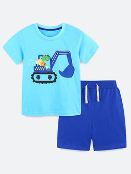 Oh Rare - Blue Printed T-Shirt and Shorts (Set of 2)