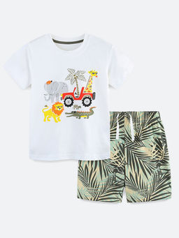 Oh Rare - White Printed T-Shirt and Shorts (Set of 2)
