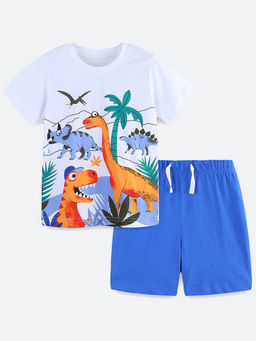Oh Rare - White Printed T-Shirt and Shorts (Set of 2)