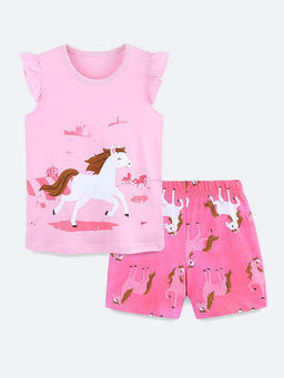 Oh Rare - Pink Printed Top and Shorts (Set of 2)