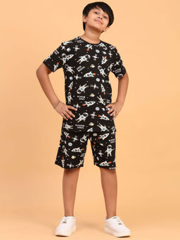 Ninos Dreams - Black Printed T-Shirt and Shorts (Set of 2)