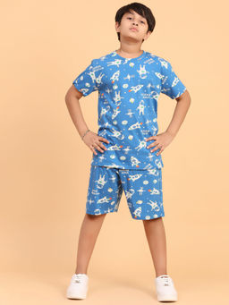 Ninos Dreams - Blue Printed T-Shirt and Shorts (Set of 2)