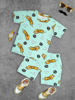 Ninos Dreams - Green Printed T-Shirt and Shorts (Set of 2)