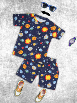 Ninos Dreams - Navy Blue Printed T-Shirt and Shorts (Set of 2)