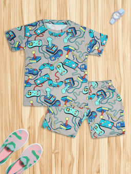 Ninos Dreams - Grey Printed T-Shirt and Shorts (Set of 2)