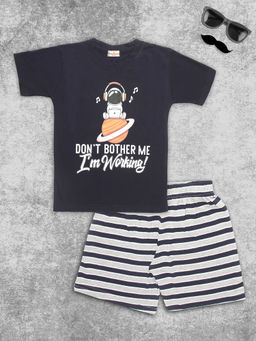 Ninos Dreams - Navy Blue Printed T-Shirt and Shorts (Set of 2)