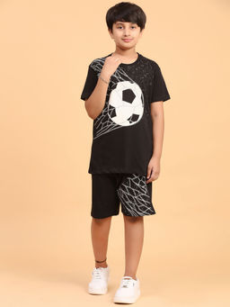 Ninos Dreams - Black Printed T-Shirt and Shorts (Set of 2)