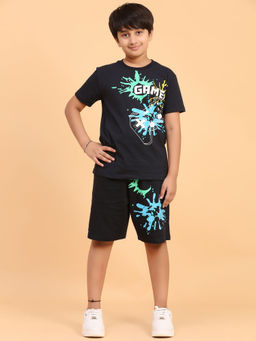 Ninos Dreams - Navy Blue Printed T-Shirt and Shorts (Set of 2)