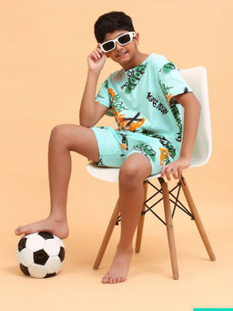 Ninos Dreams - Aqua Printed T-Shirt and Shorts (Set of 2)