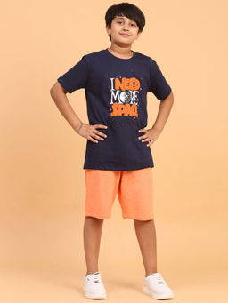 Ninos Dreams - Navy Blue Printed T-Shirt and Shorts (Set of 2)