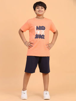 Ninos Dreams - Orange Printed T-Shirt and Shorts (Set of 2)