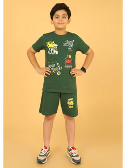 Ninos Dreams - Olive Printed T-Shirt and Shorts (Set of 2)