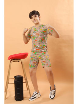 Ninos Dreams - Brown Printed T-Shirt and Shorts (Set of 2)