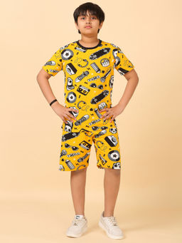 Ninos Dreams - Yellow Printed T-Shirt and Shorts (Set of 2)