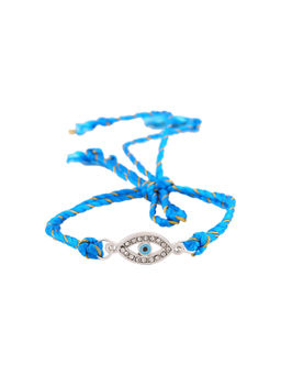 Estele - Rhodium Plated Auspicious Evil Eye Rakhi with Crystals & Fancy Silk Thread