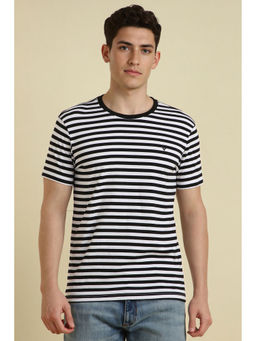 Allen Solly - Men Black and White Stripes Crew Neck T-Shirt