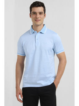 Allen Solly - Men Light Blue Textured Polo Neck T-Shirt