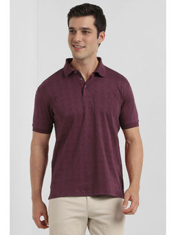 Allen Solly - Men Wine Printed Neck Polo T-Shirt