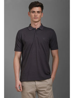 Louis Philippe - Men Grey Dots Printed Polo Neck T-Shirt