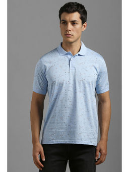 Louis Philippe - Men Light Blue Print Polo Neck T-Shirt