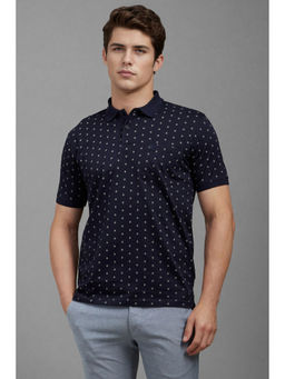 Louis Philippe - Men Navy Blue Print Polo Neck T-Shirt